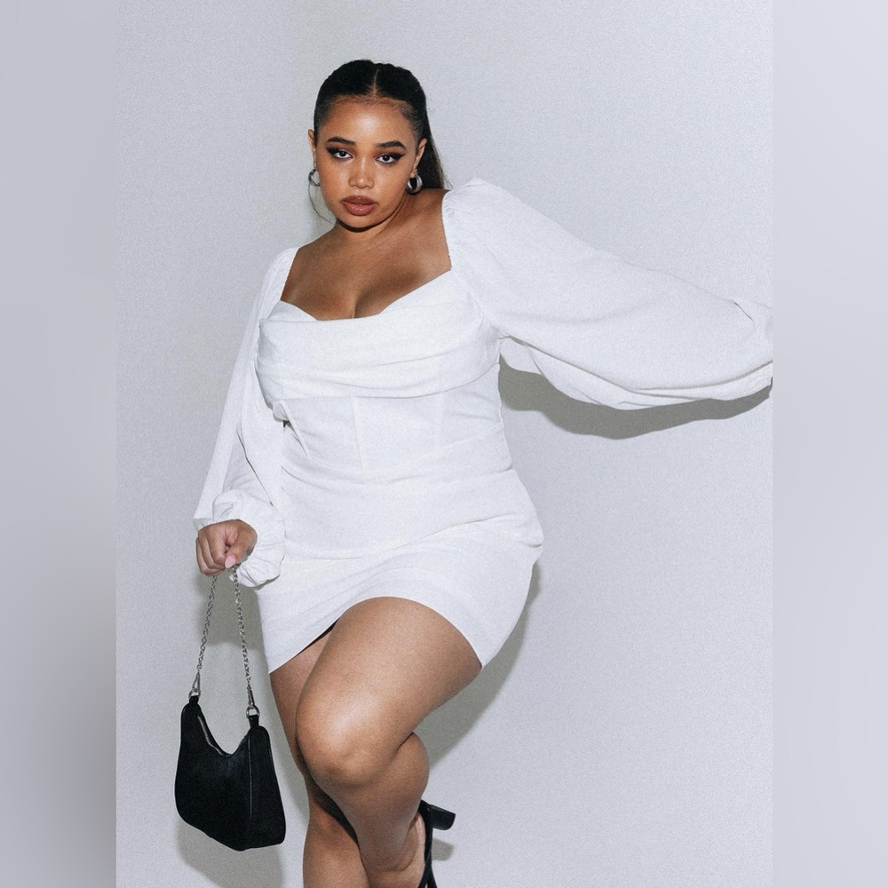 Lillie Long Sleeve Mini Dress White Curve - US 16 / White